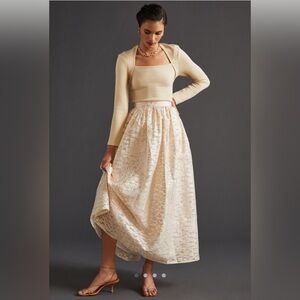 NWT Anthropologie Pankaj & Nidhi Burnout Shimmer Maxi Skirt Ivory, Size Medium M